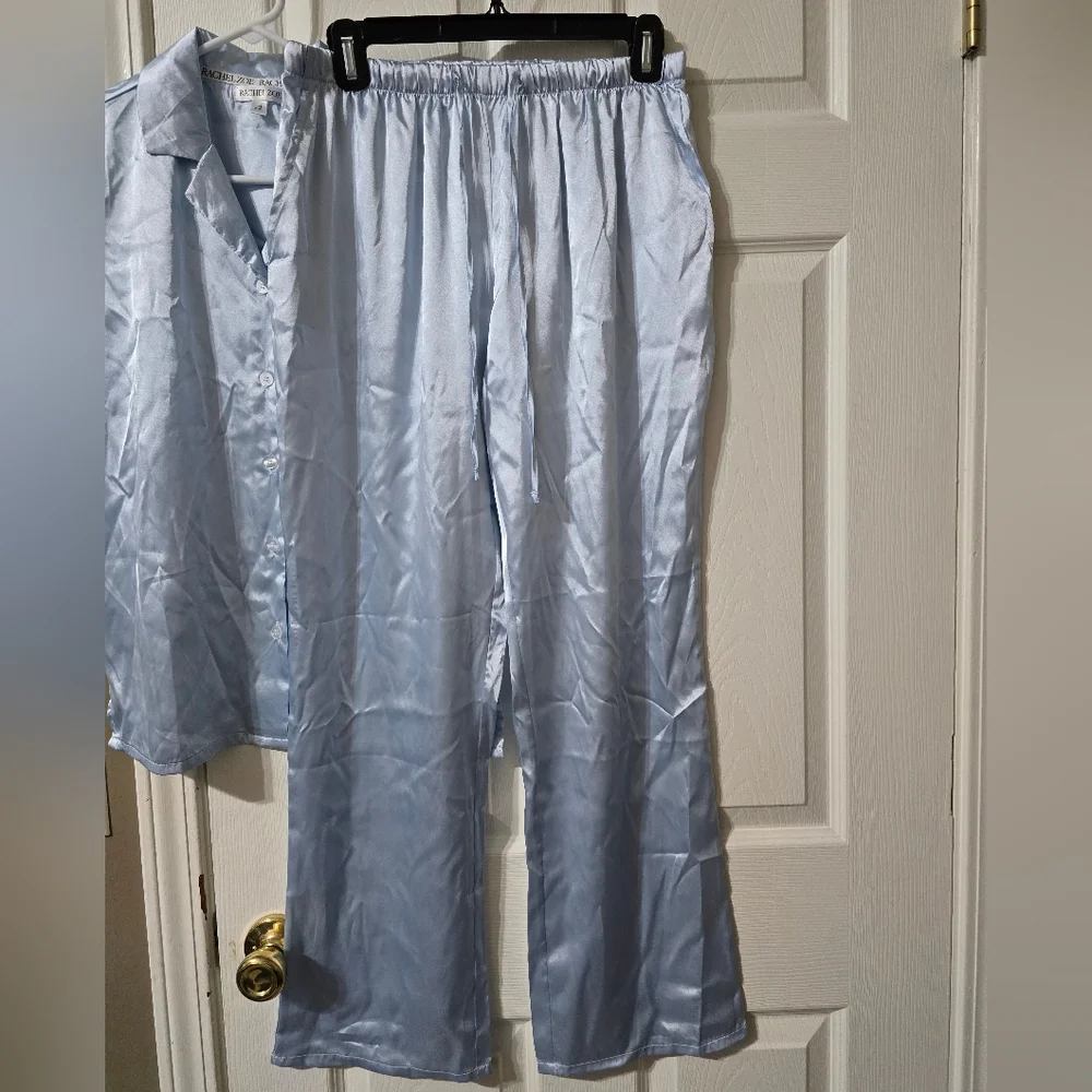 Rachel Zoe Satin Pajama Set, Light Blue w/Lace Detail, Bridal, Feminine, EUC!